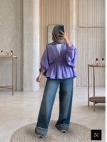 ⁦بلوزة ستايل عصري بقصة واسعة مريحة ولمسة أنثوية راقية، مناسبة للجامعة والخروجات واللوك اليومي⁩ - الصورة ⁦2⁩
